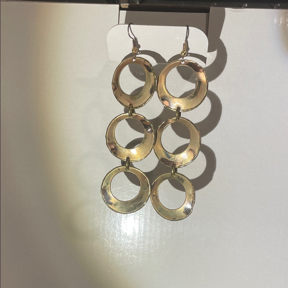 Gold Double-Drop Circle Link Earrings - Women Jewelry